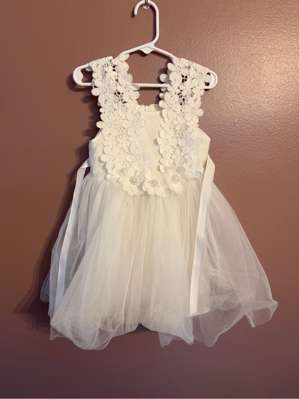 Ivory Floral Lace Tulle Flower Girl Dress